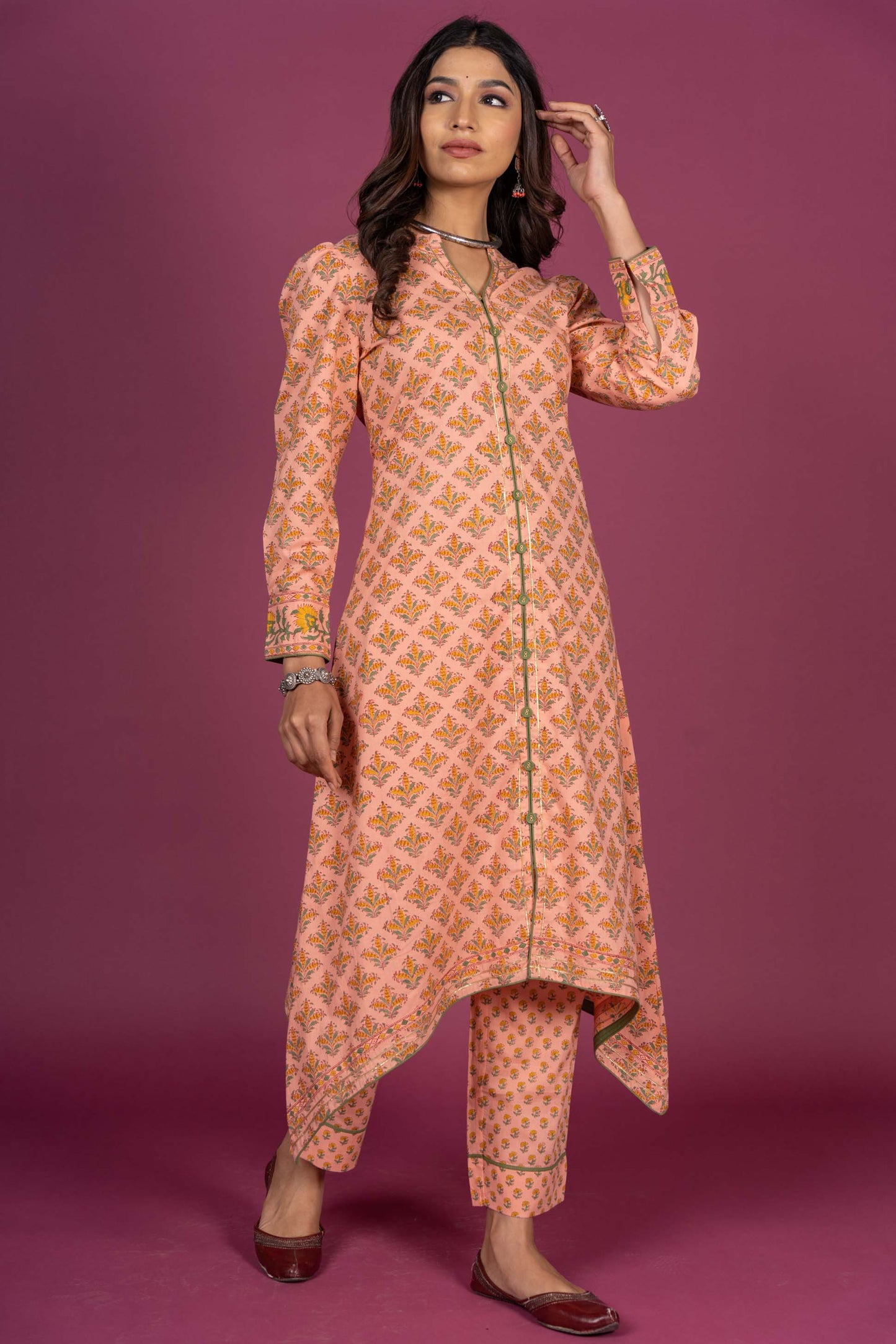 Nectar Peach Block Printed Kurta -KS362