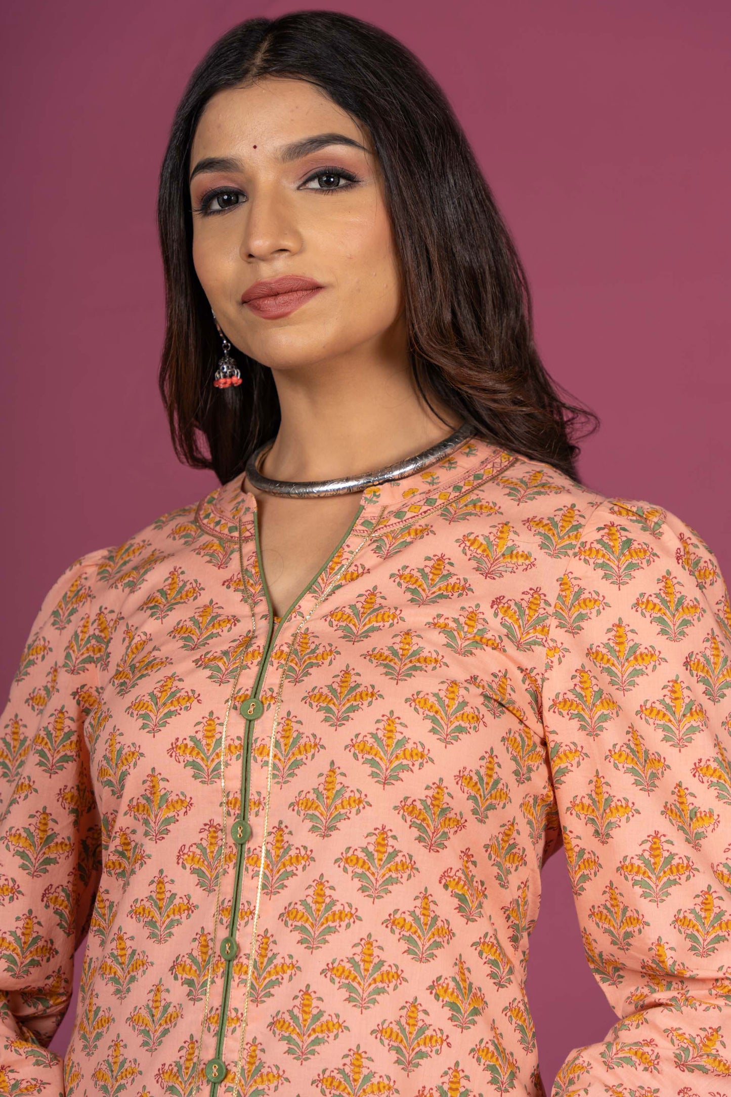 Nectar Peach Block Printed Kurta -KS362