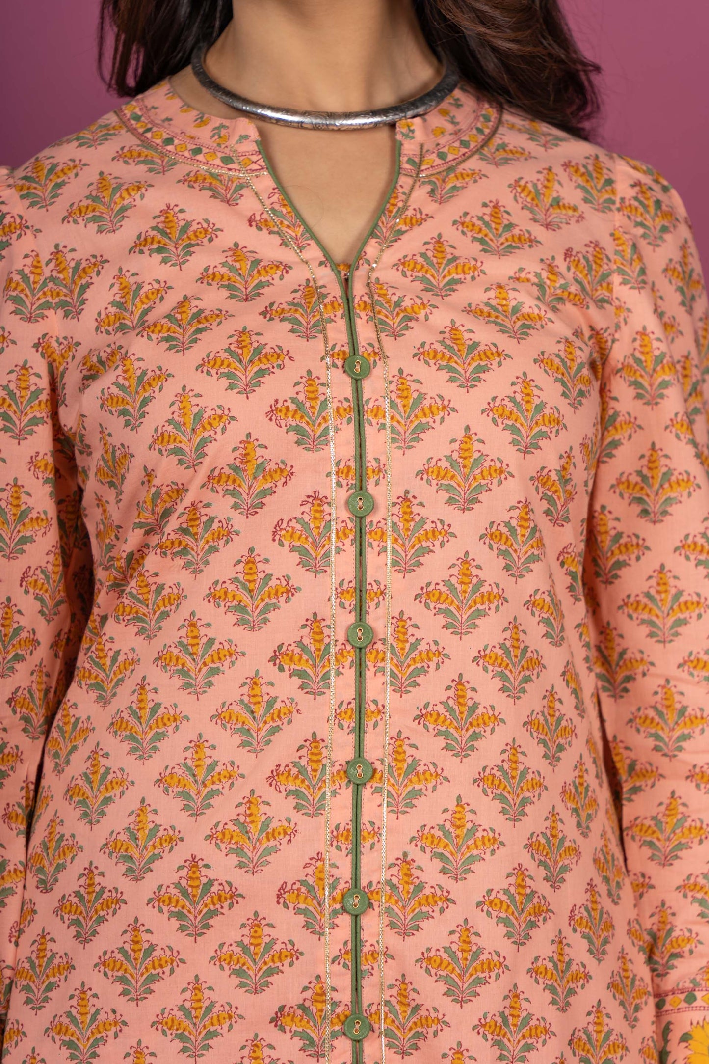 Nectar Peach Block Printed Kurta -KS362