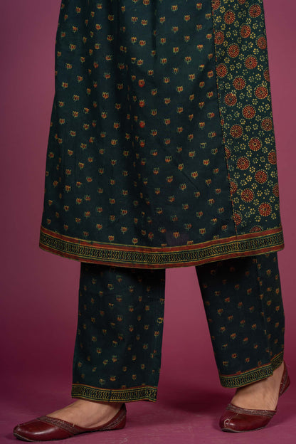 Green Ajrakh Block Printed Kurta Set-KS310