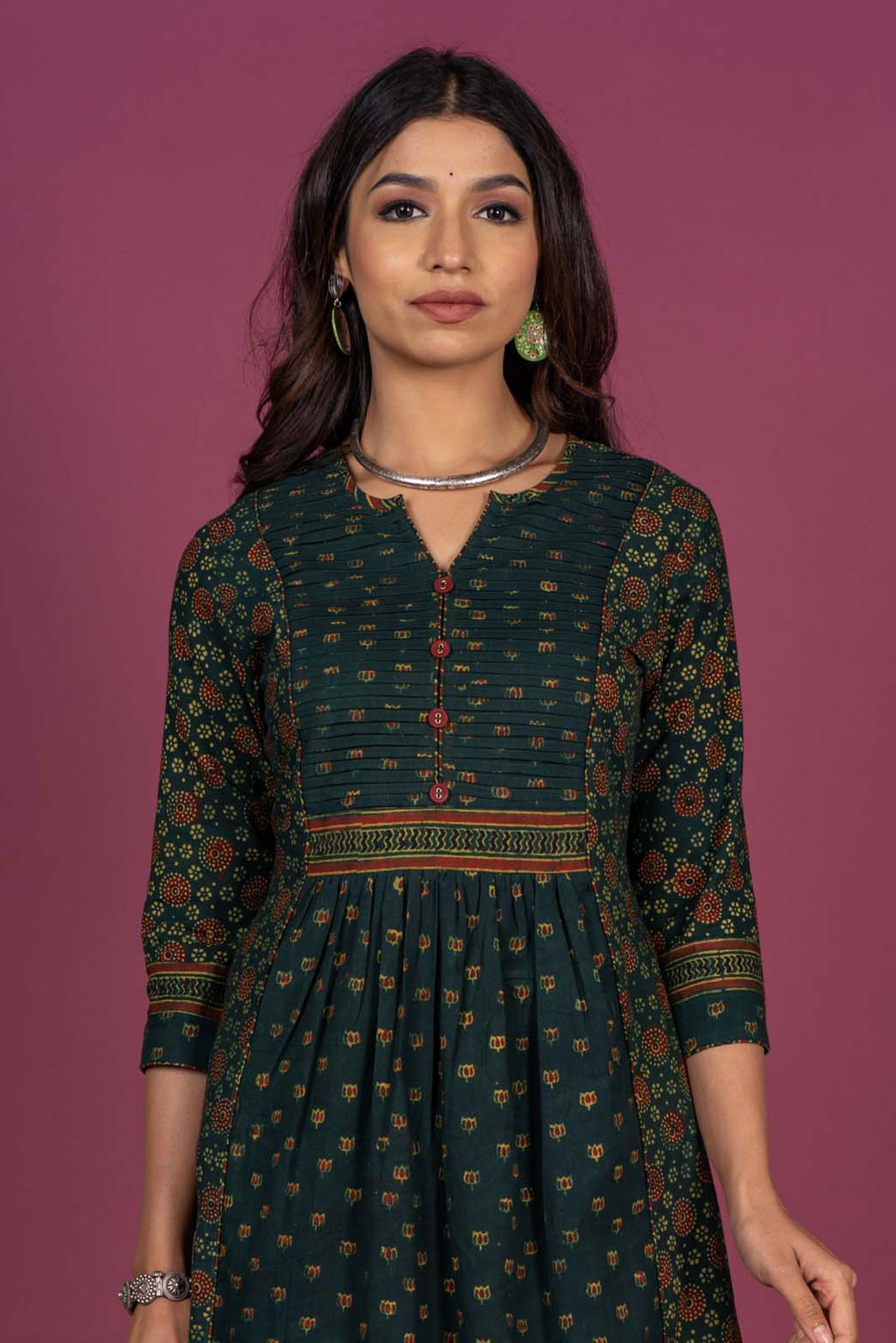 Green Ajrakh Block Printed Kurta -KS326