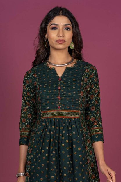 Green Ajrakh Block Printed Kurta -KS326