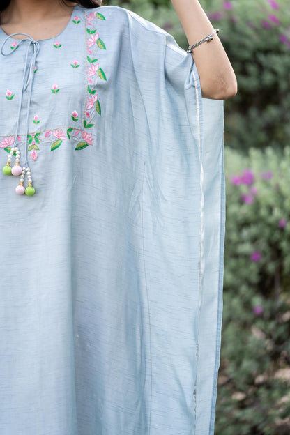 GREY EMBRIDERED DOLA SILK KAFTAN-NVK406