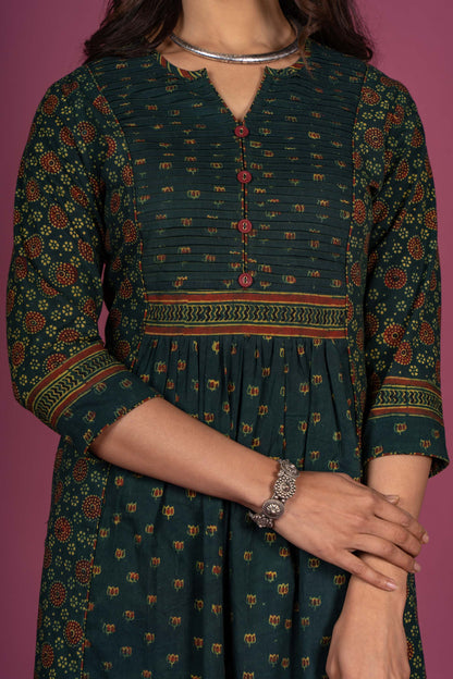 Green Ajrakh Block Printed Kurta Set-KS310