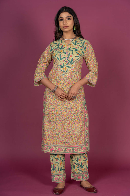 Meadow Green Block Printed Kurta Set-KS316