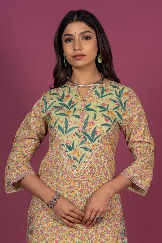 Meadow Green Block Printed Kurta -KS328