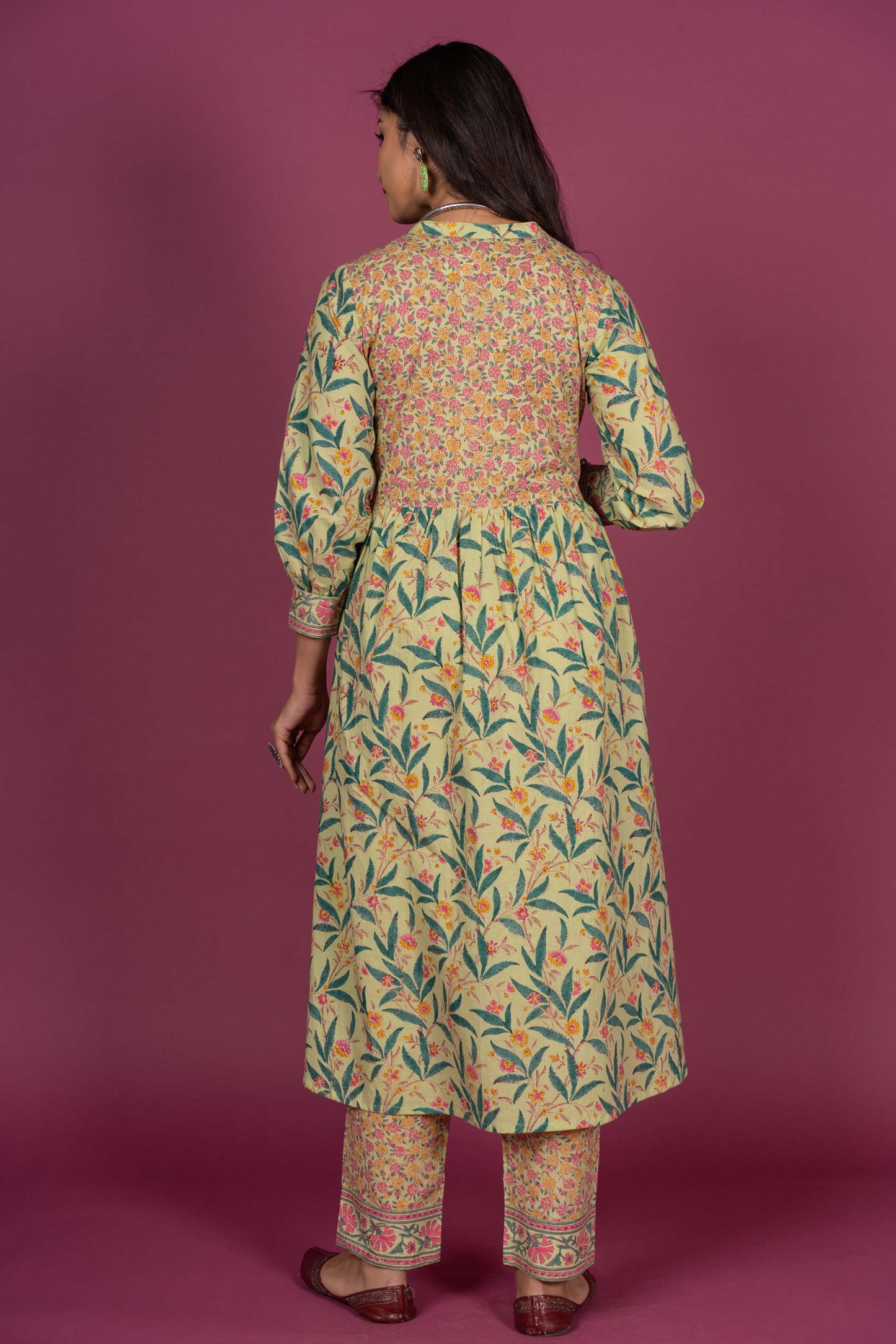 Summer Green Block Printed Kurta Set -KS396