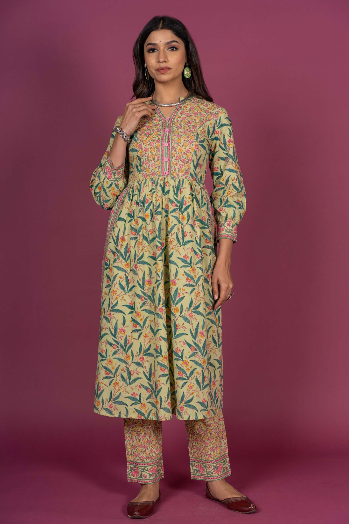 Summer Green Block Printed Kurta -KS405