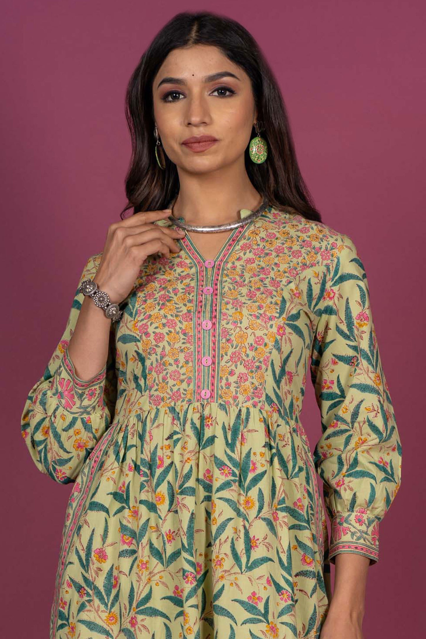 Summer Green Block Printed Kurta -KS405