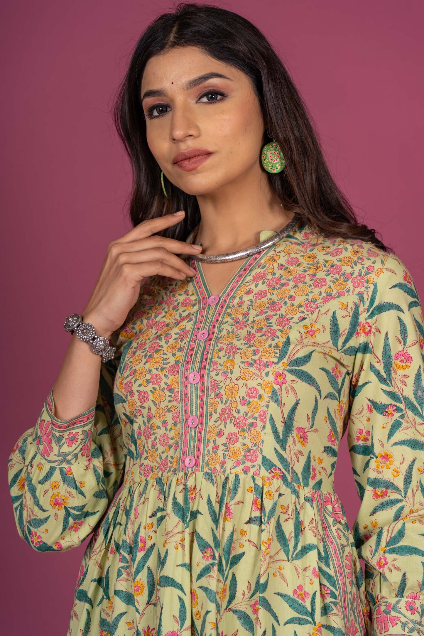 Summer Green Block Printed Kurta Set -KS396