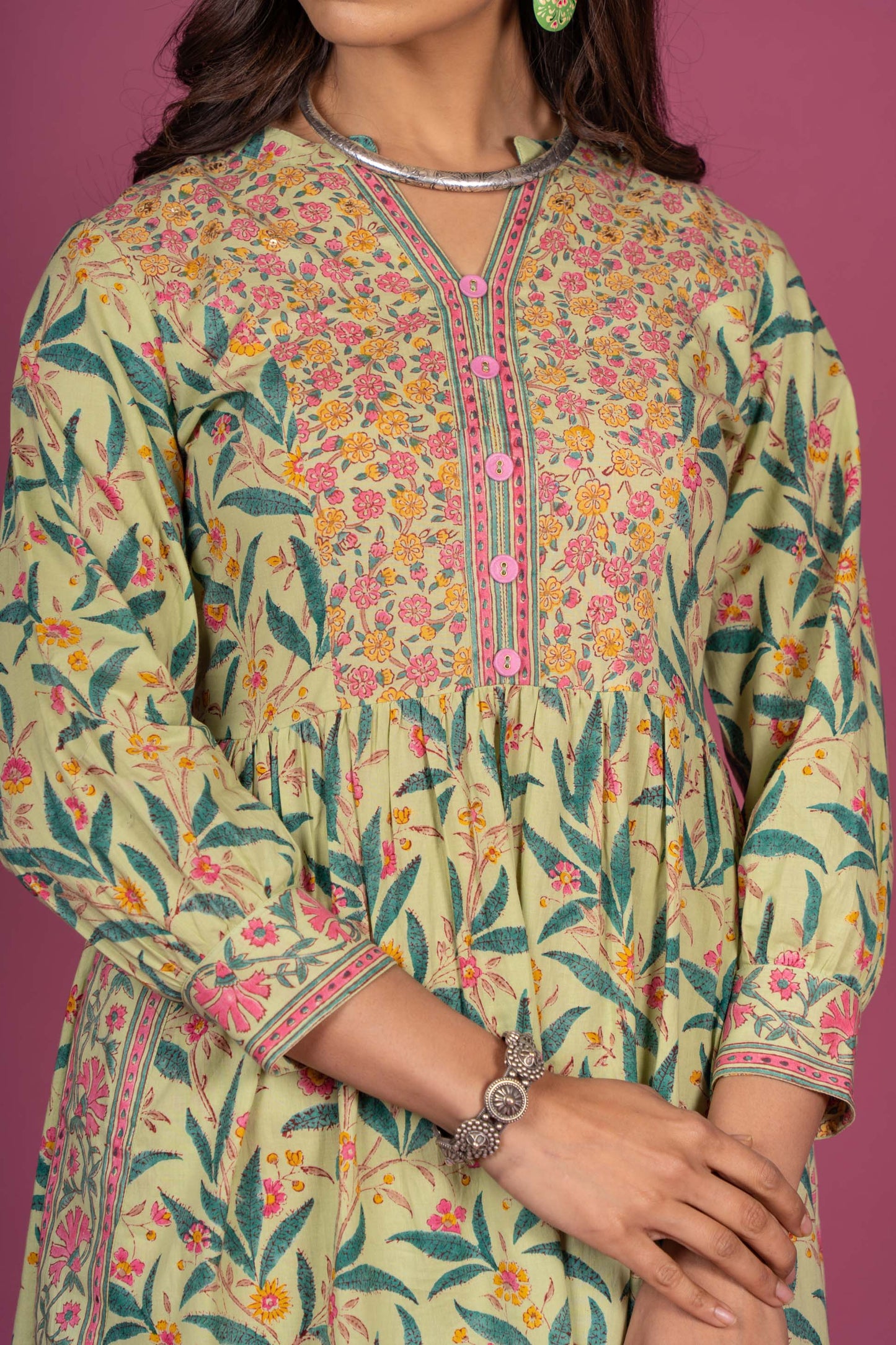 Summer Green Block Printed Kurta Set -KS396