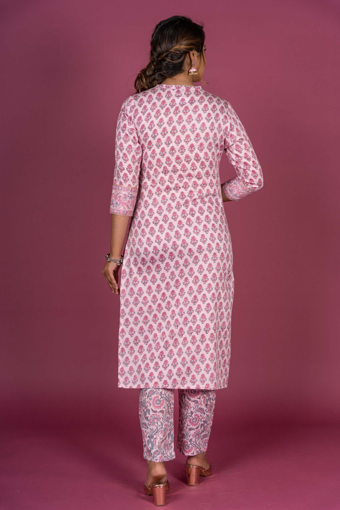 Begonia Pink Block Printed Kurta  Set-KS431