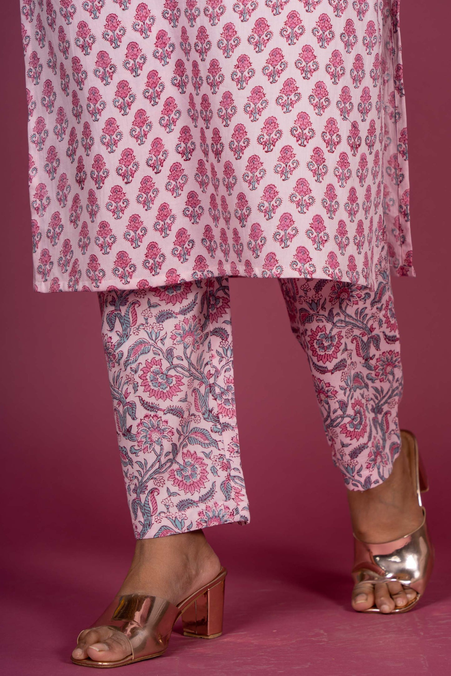 Begonia Pink Block Printed Kurta  Set-KS431