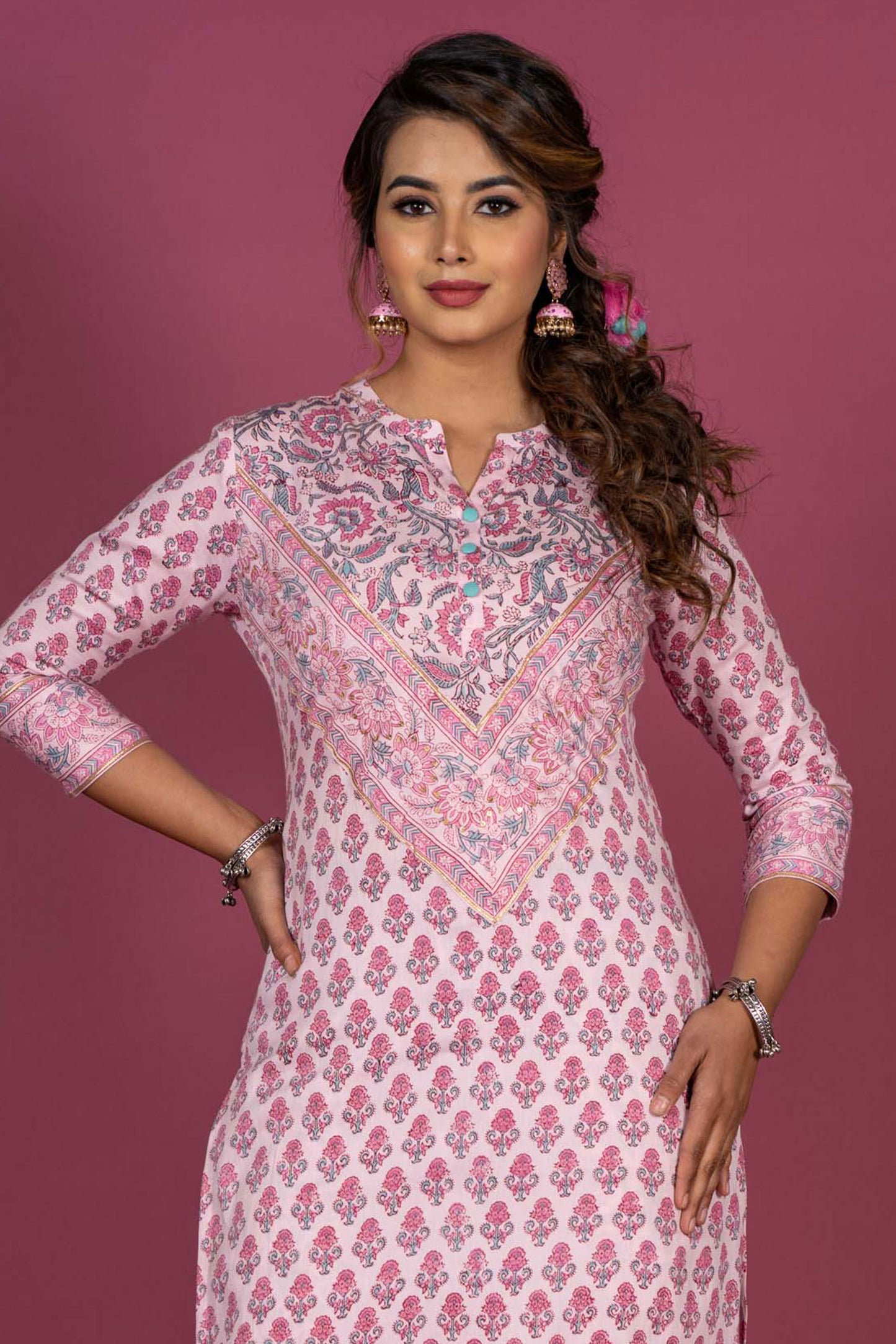 Begonia Pink Block Printed Kurta -KS391