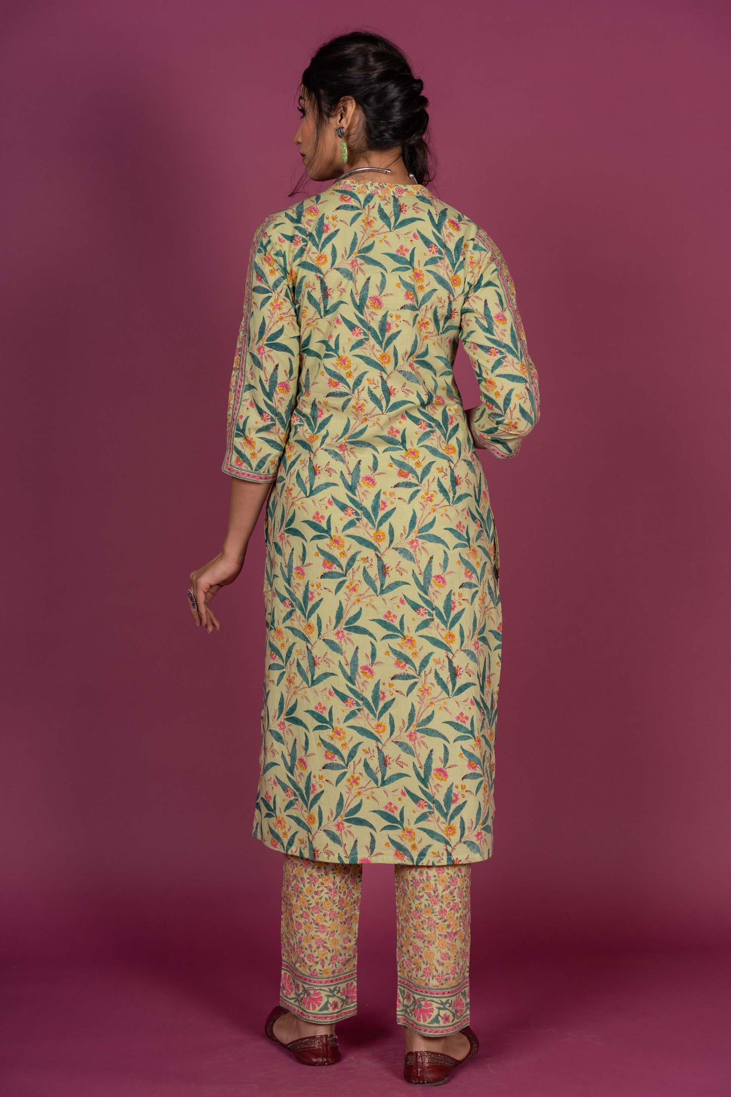 Ash Green Block Printed Kurta -KS408