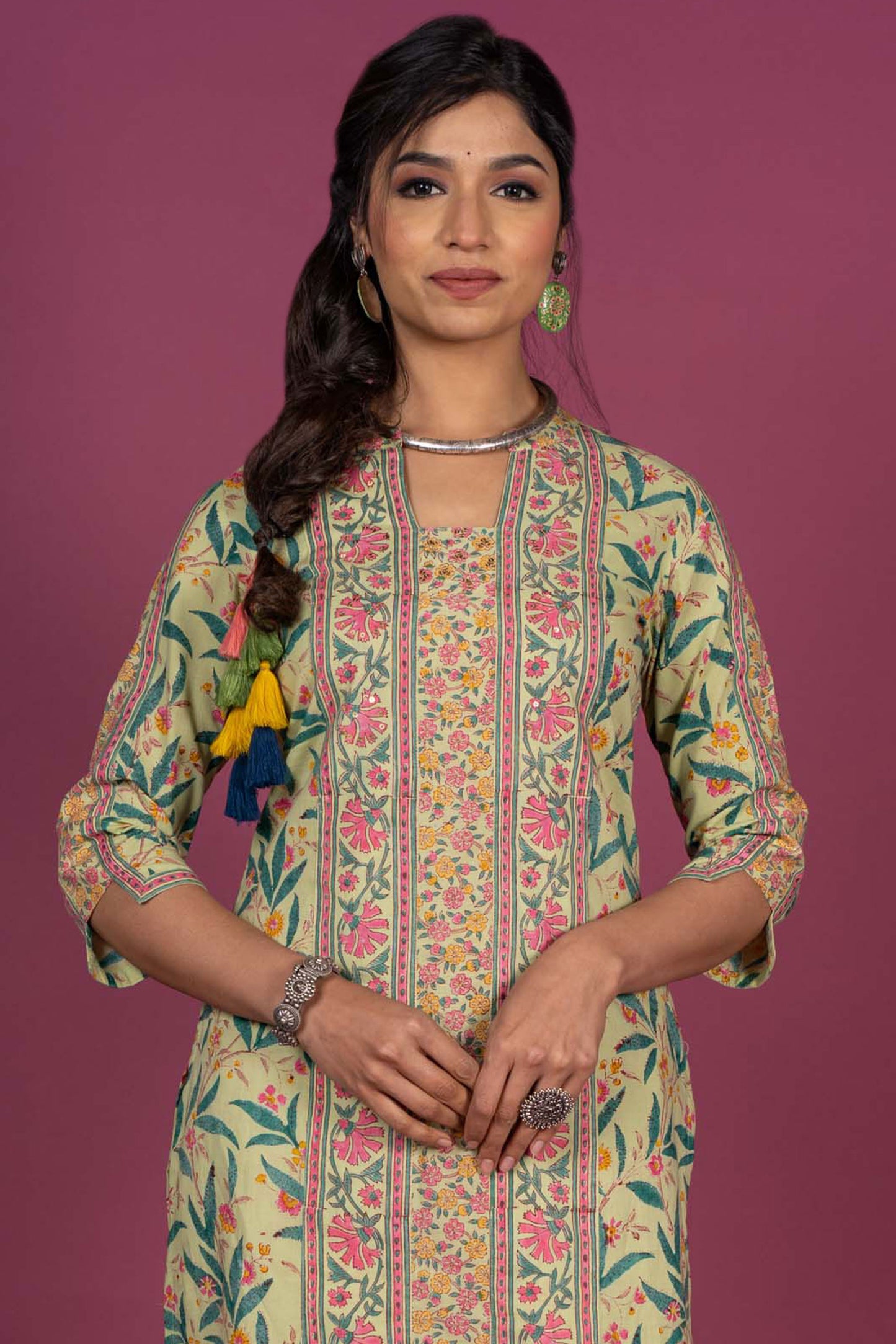 Ash Green Block Printed Kurta -KS408