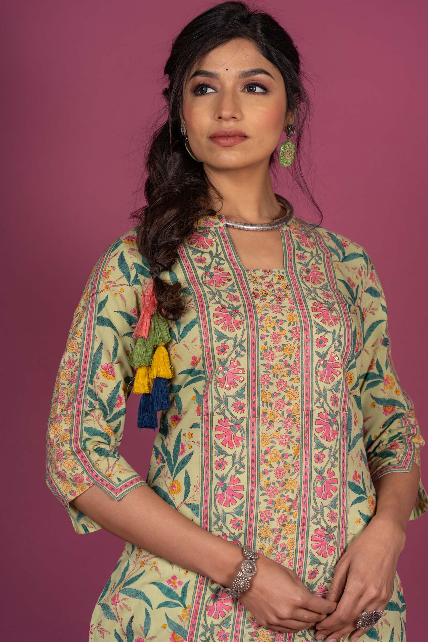 Ash Green Block Printed Kurta -KS408