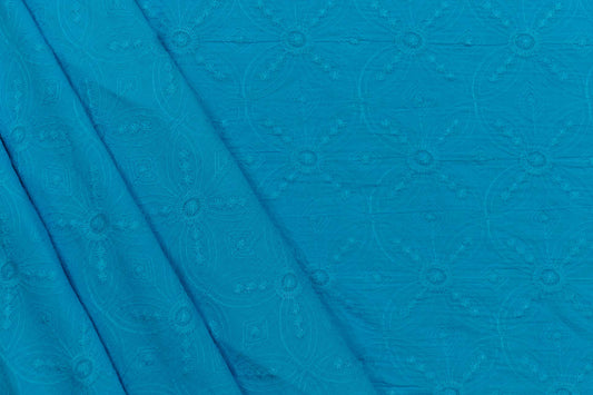 BLUE CHIKANKARI EMBROIDERED COTTON FABRIC (58" WIDTH )-HF5394