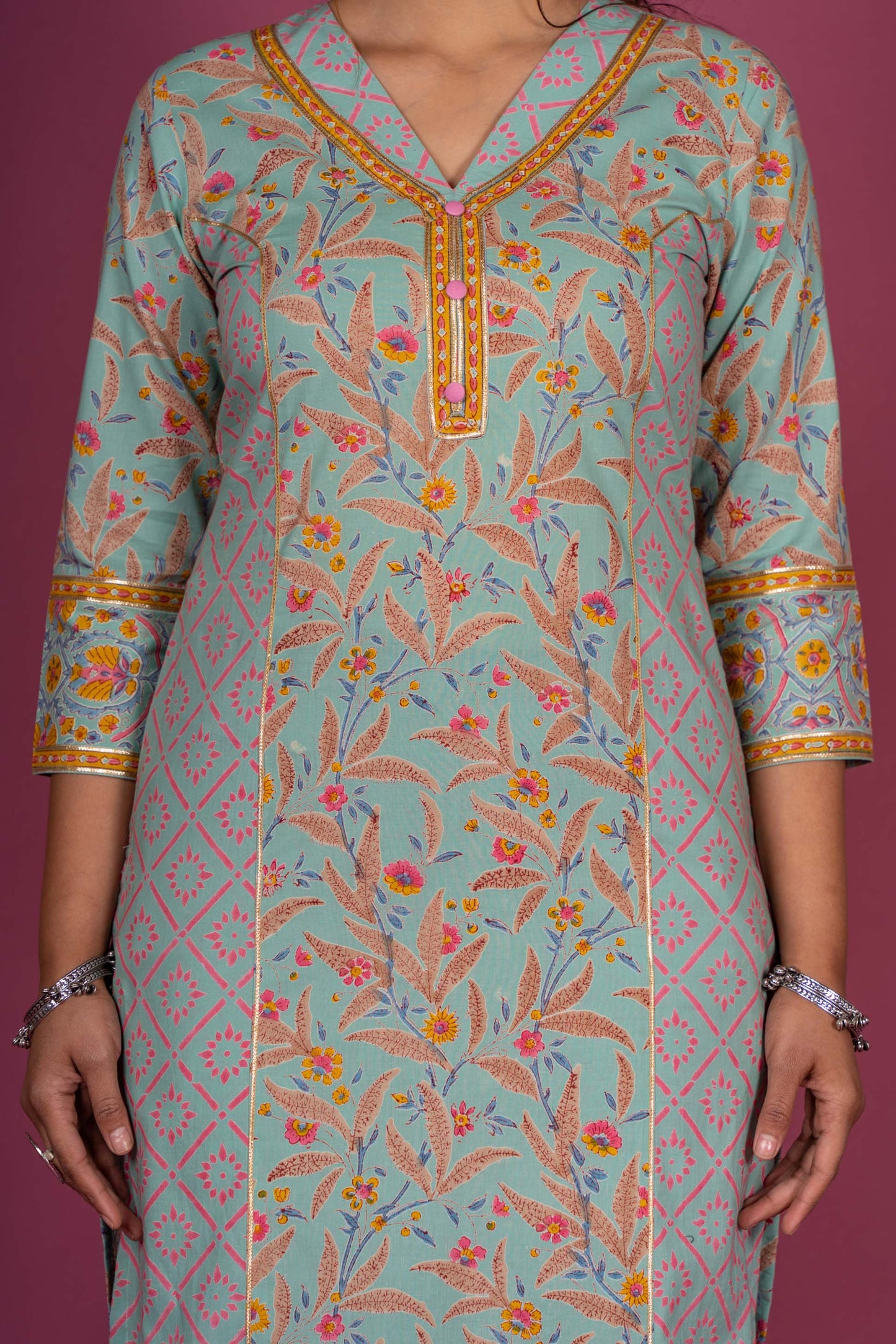 Bud Green Block Printed Kurta Set -KS398