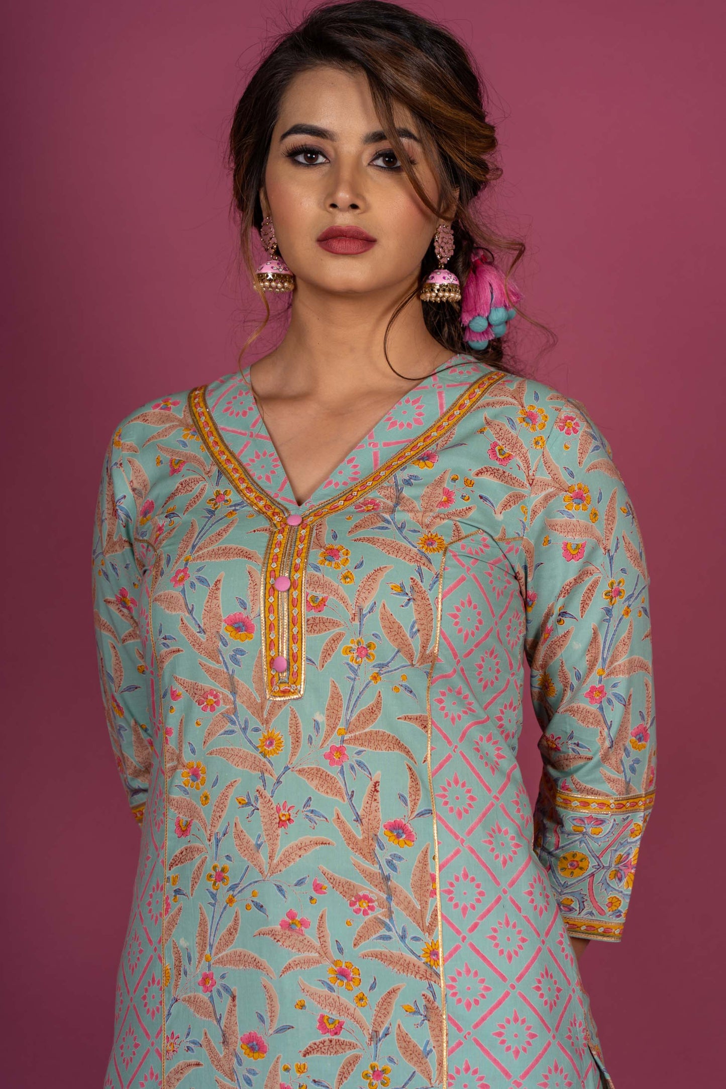 Bud Green Block Printed Kurta -KS407