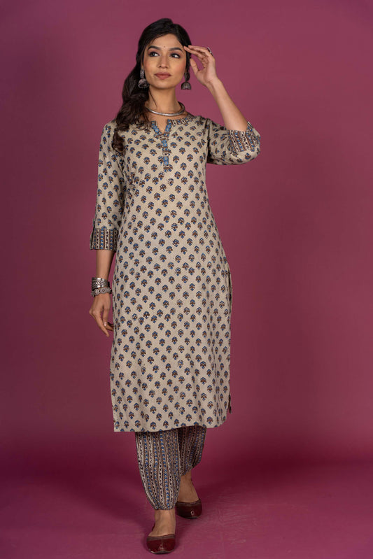 Sandshell Ajrakh Block Printed Kurta Set -KS364