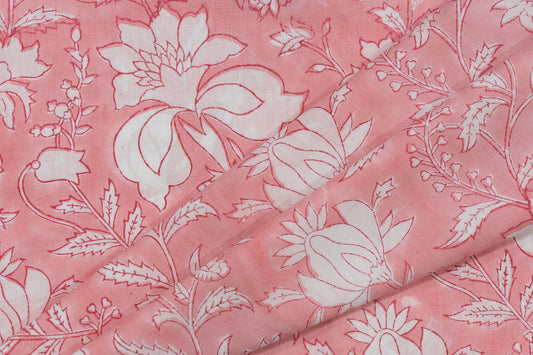 BLOSSOM PINK HAND BLOCK PRINTED COTTON FABRIC-HF5429