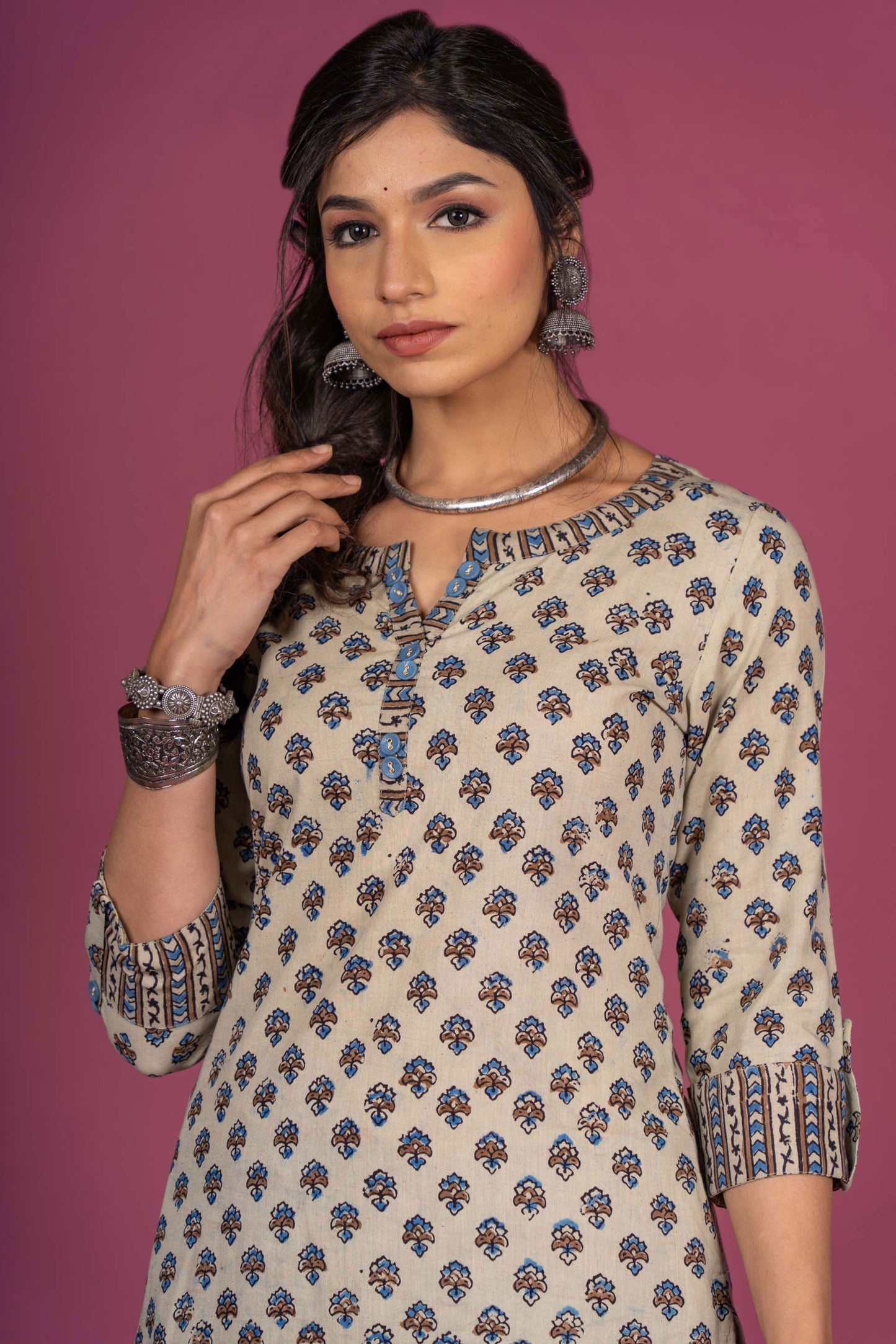 Sandshell Ajrakh Block Printed Kurta Set -KS364