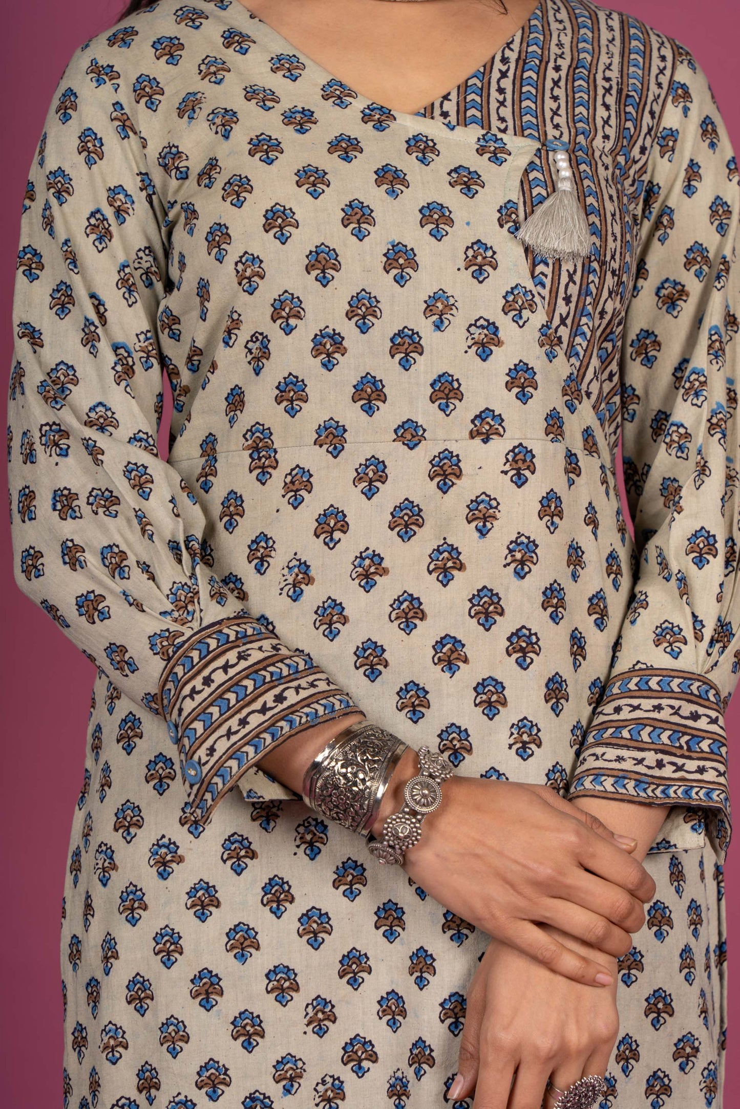 Seed Pearl Ajrakh Block Printed Kurta Set-KS366