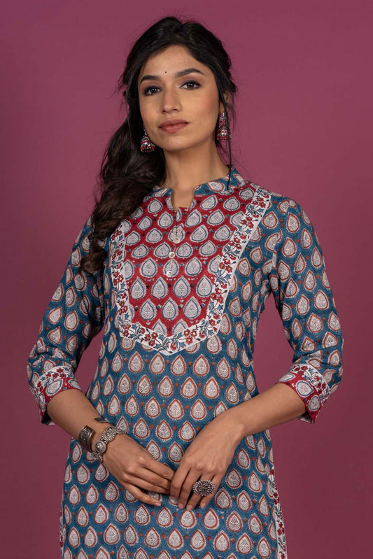 Blue Moon Block Printed Kurta-KS332