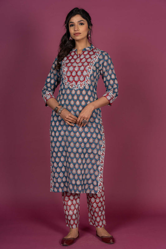 Blue Moon Block Printed Kurta Set-KS314