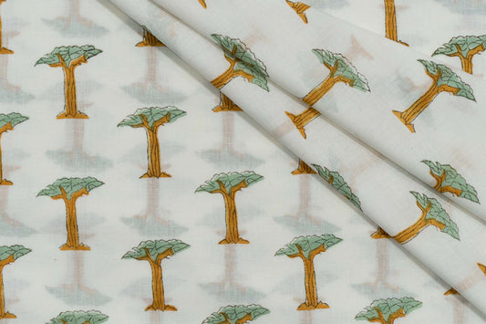 TREE HAND BLOCK PRINTED COTTON FABRIC-HF5441