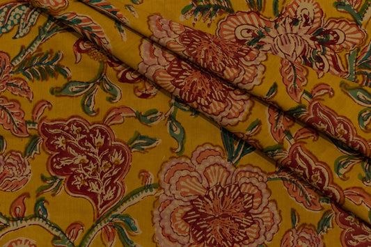 GOLDEN MUSTARD HAND BLOCK PRINTED COTTON FABRIC-HF5440