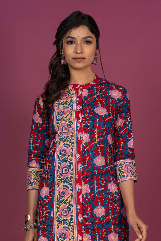 Bright Floral Block Printed Kurta-KS320