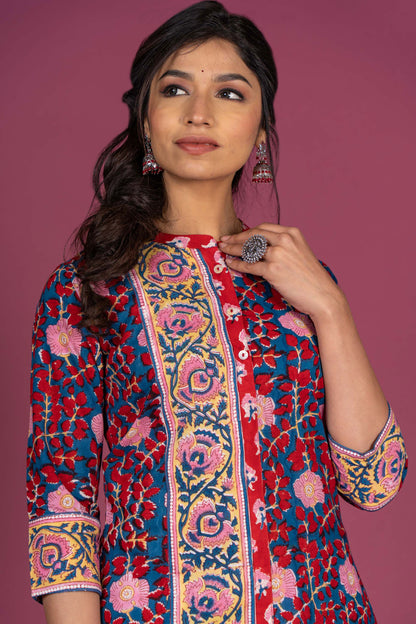 Bright Floral Block Printed Kurta-KS320