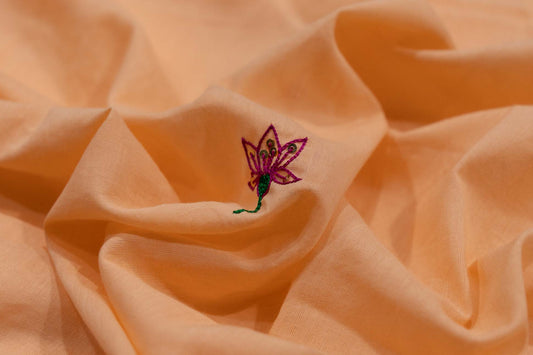 CADMIUM PEACH EMBROIDERED COTTON FABRIC- HF5407