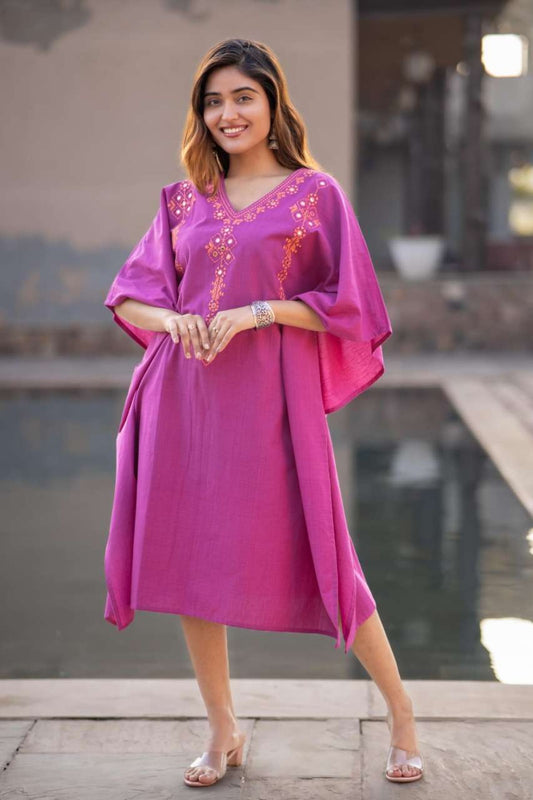 PURPLE KHARI COTTON EMBROIDERED KAFTAN-NVK440