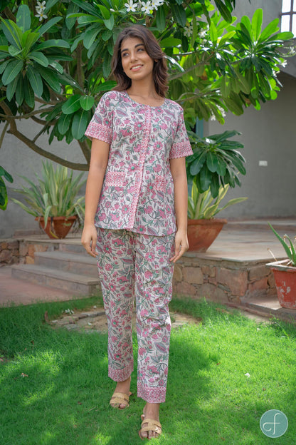 LAVENDER MAUVE BLOCK PRINTED NIGHT SUIT-NS113