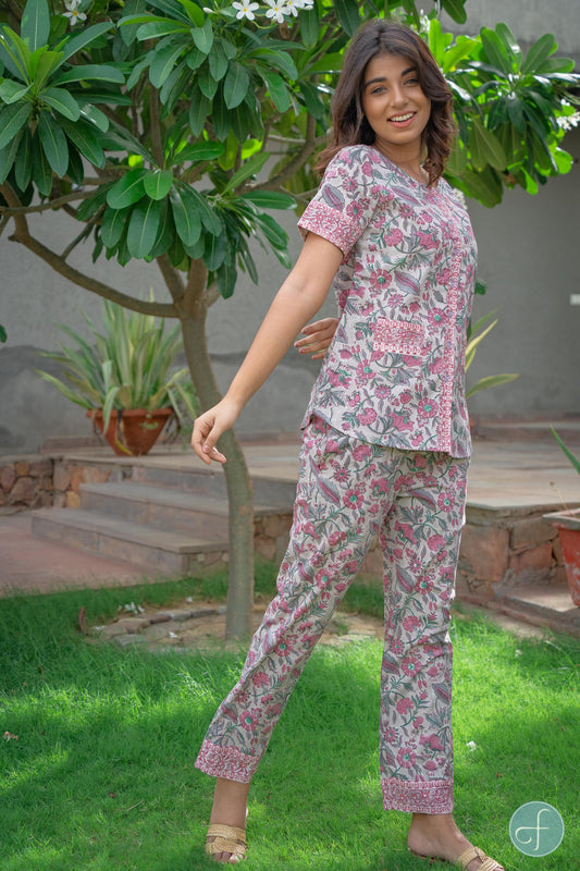 LAVENDER MAUVE BLOCK PRINTED NIGHT SUIT-NS113