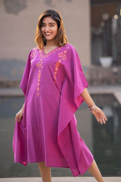 PURPLE KHARI COTTON EMBROIDERED KAFTAN-NVK440