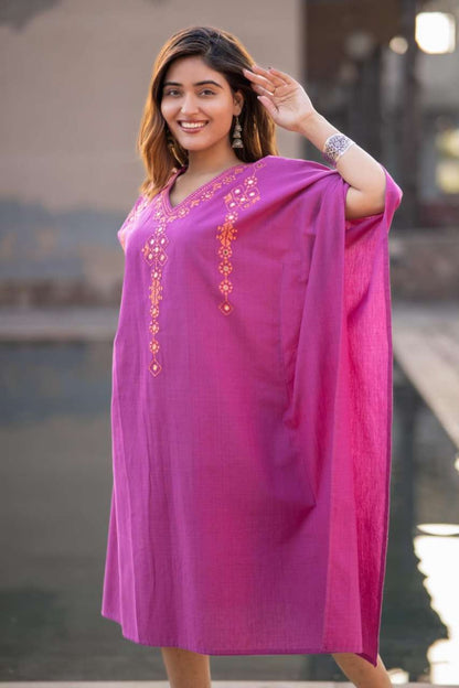 PURPLE KHARI COTTON EMBROIDERED KAFTAN-NVK440