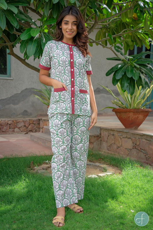 GREEN MAROON BLOCK PRINTED NIGHT SUIT-NS114