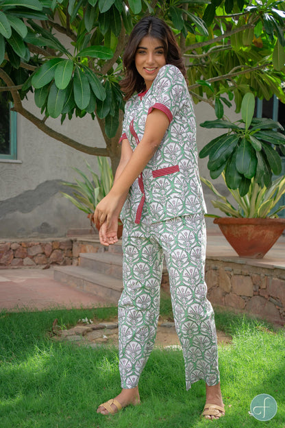 GREEN MAROON BLOCK PRINTED NIGHT SUIT-NS114