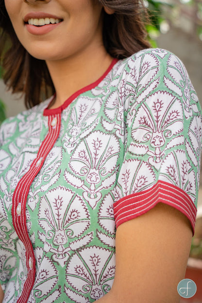 GREEN MAROON BLOCK PRINTED NIGHT SUIT-NS114
