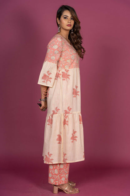 Butter Pink Block Printed Kurta Set-KS335