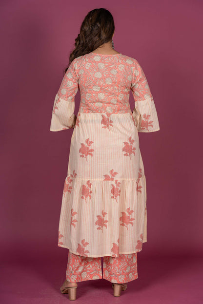 Butter Pink Block Printed Kurta Set-KS335