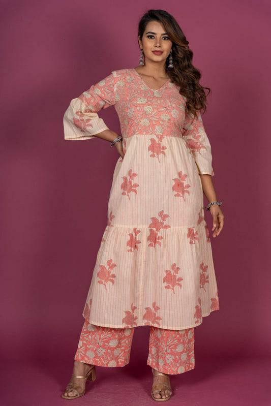 Butter Pink Block Printed Kurta Set-KS335