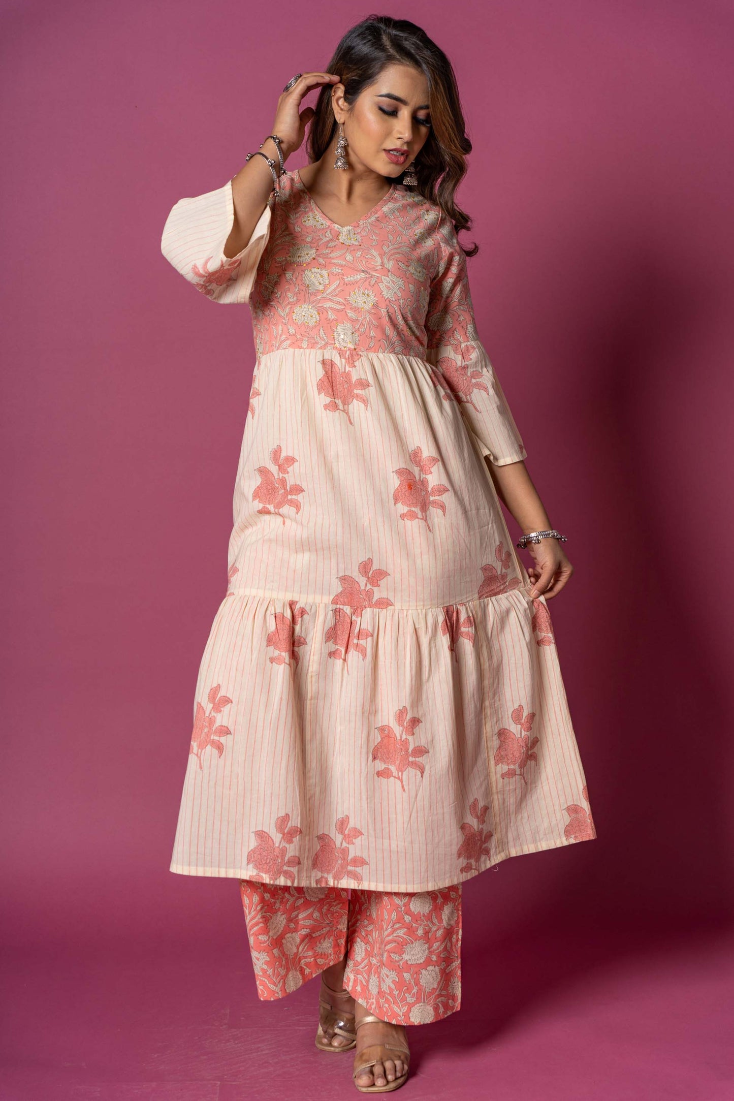 Butter Pink Block Printed Kurta -KS350