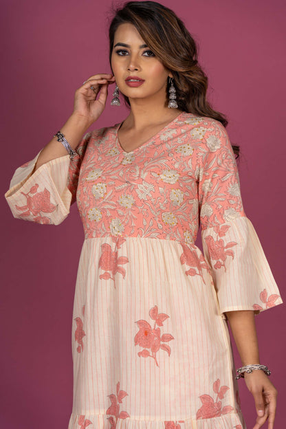 Butter Pink Block Printed Kurta Set-KS335