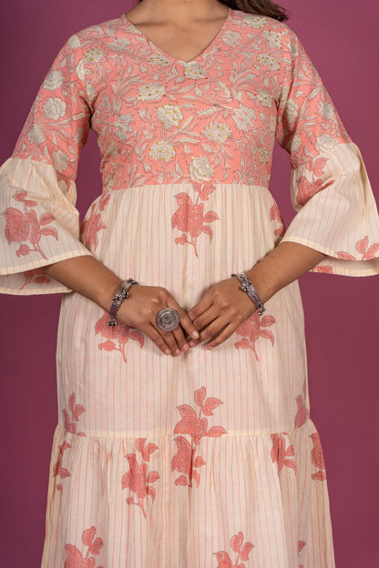 Butter Pink Block Printed Kurta Set-KS335