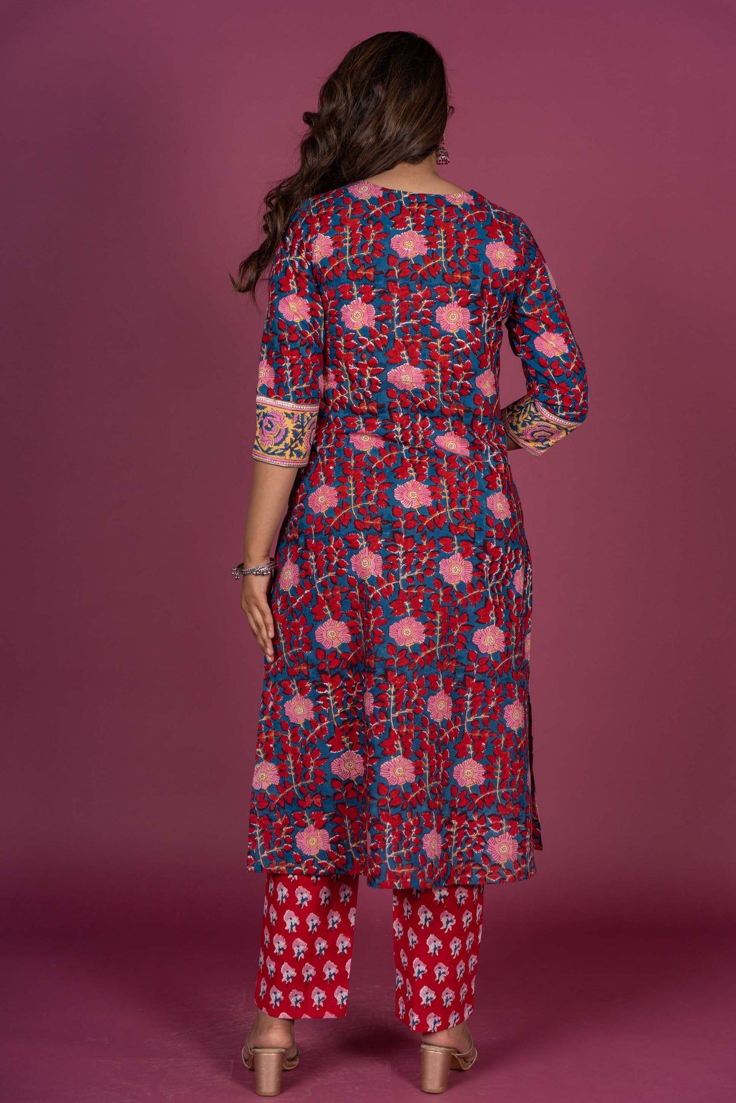 Poppy Red Block Printed Kurta-KS331